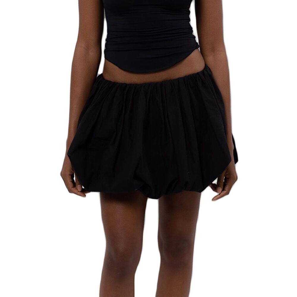 Y2K Solid Color Pleated Bubble Mini Skirt, MEDIUM, 7K-151B001